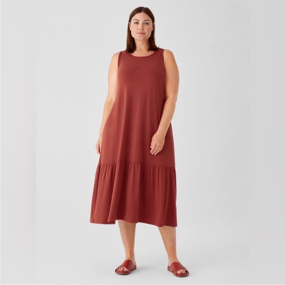 Eileen Fisher Fine Jersey Tiered Dress Midi Women’s Large Everyday boho casual